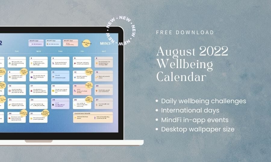 August 2022 Corporate Wellbeing and Mental Health Calendar — Free Download  – MindFi