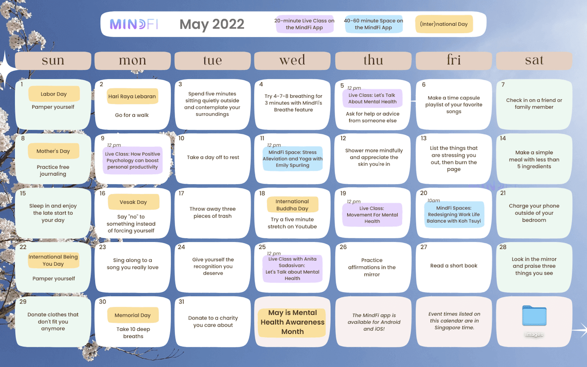 May 2022 Mental Wellbeing Company Calendar